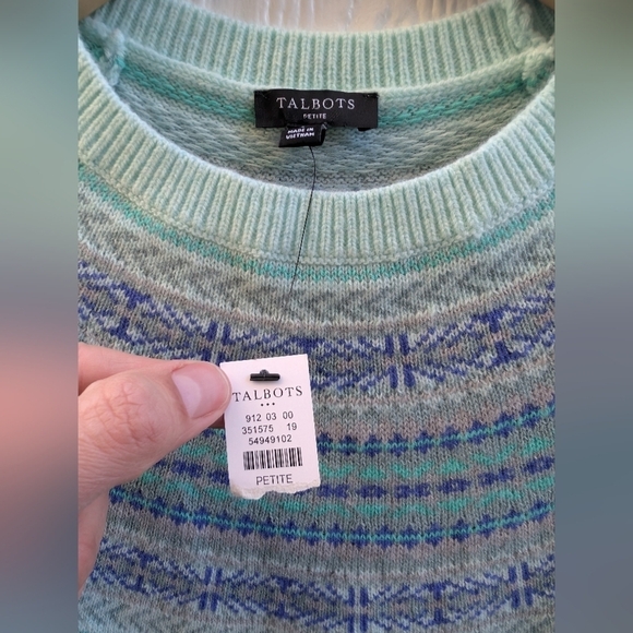 NWT Talbots Fair Isle Yoke Sweater Lambswool Blend Mint Green Petite Size P - Picture 4 of 6